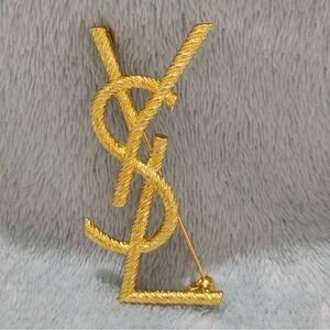 Saint Laurent Gold-Tone YSL Logo Twisted Brooches